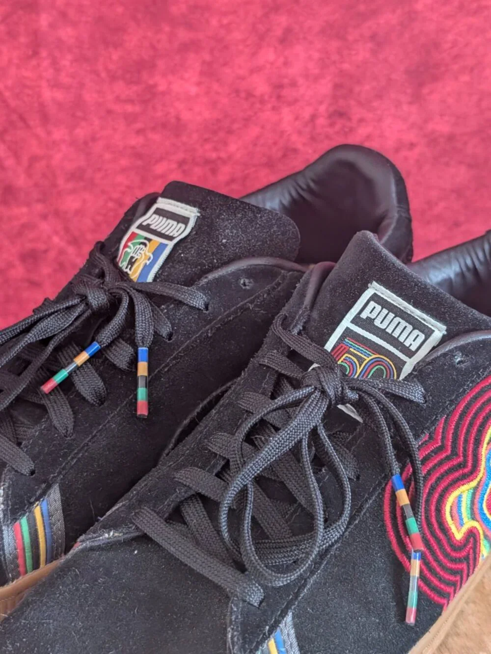 PUMA Suede PWR Thru Peace America Black with Rainbow Accent Fist
